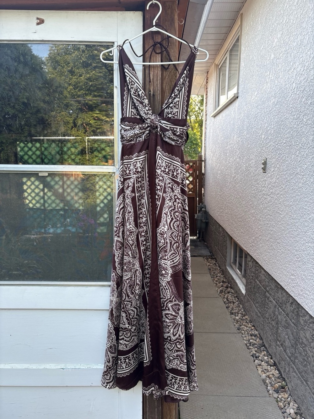 le chateau Brown and Cream Paisley Maxi Dress
